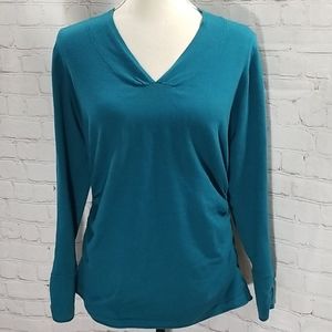 Title Nine Aqua Blue V Neck Side Cinched Pullover